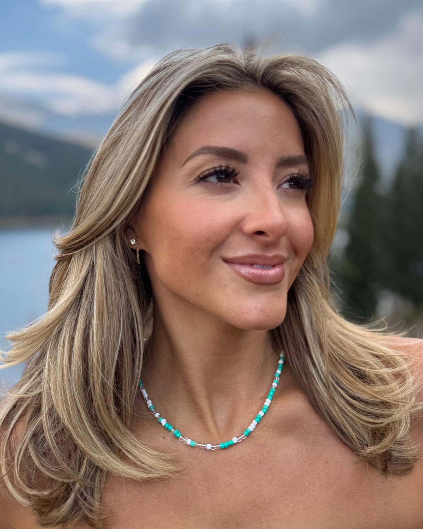 Aqua Green Sidelines Beaded Necklace