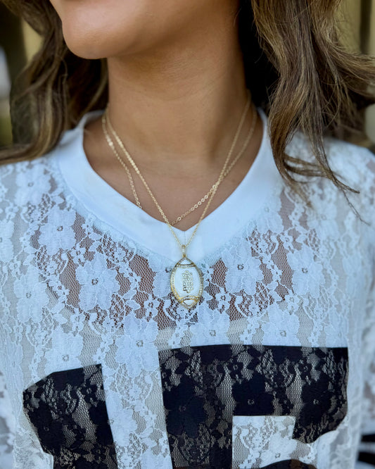 White/Gold Rhinestone Enamel Football Necklace