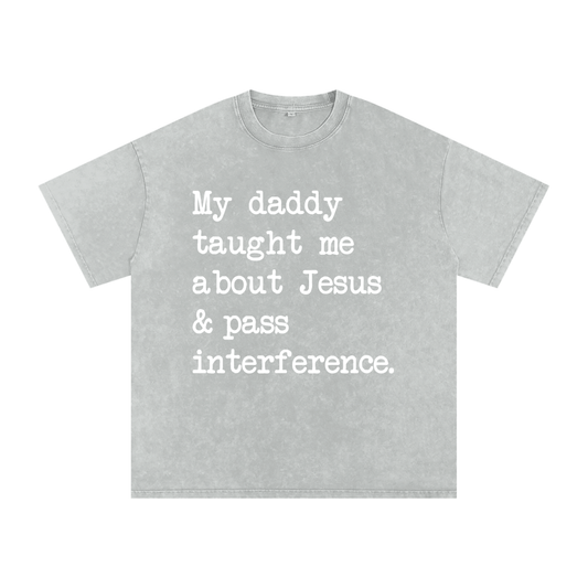 "Jesus & Pass Interference" Snow Washed Oversized Cotton T-Shirt