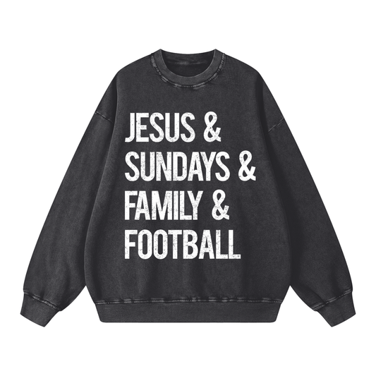 "Jesus & Football" Snow Washed Oversized Sweatshirt
