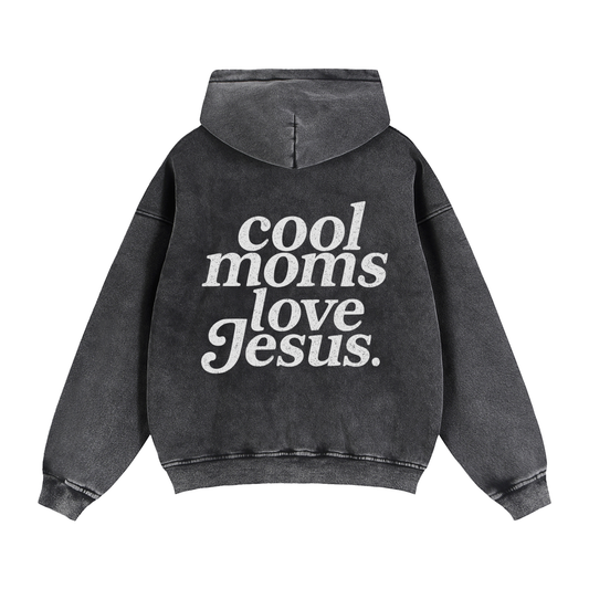 "Cool Moms Love Jesus" Zip-Through Boxy Fleece Hoodie